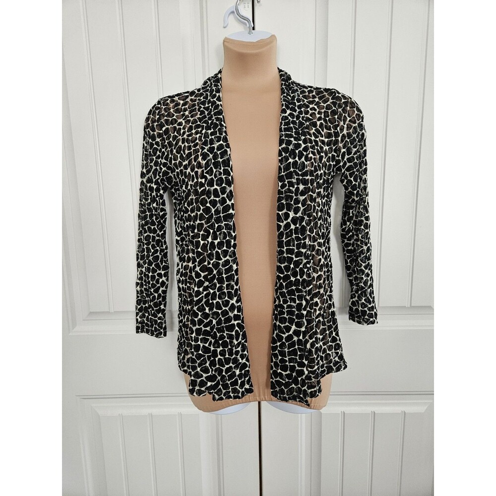 Chicos Pebble Pattern Open Waterfall Cardigan Sheer 3/4 Sleeve Chico's Sz 1 US 8